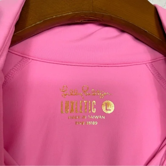 Lilly Pulitzer Pink Luxletic Marion Half-Zip Sunguard Mesh PGA Embroidery Large - Picture 7 of 8